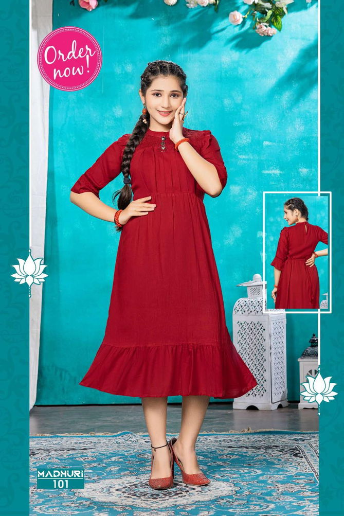 Kids Madhuri Fancy Ethnic Wear Wholesale Anarkali Kurti Collection